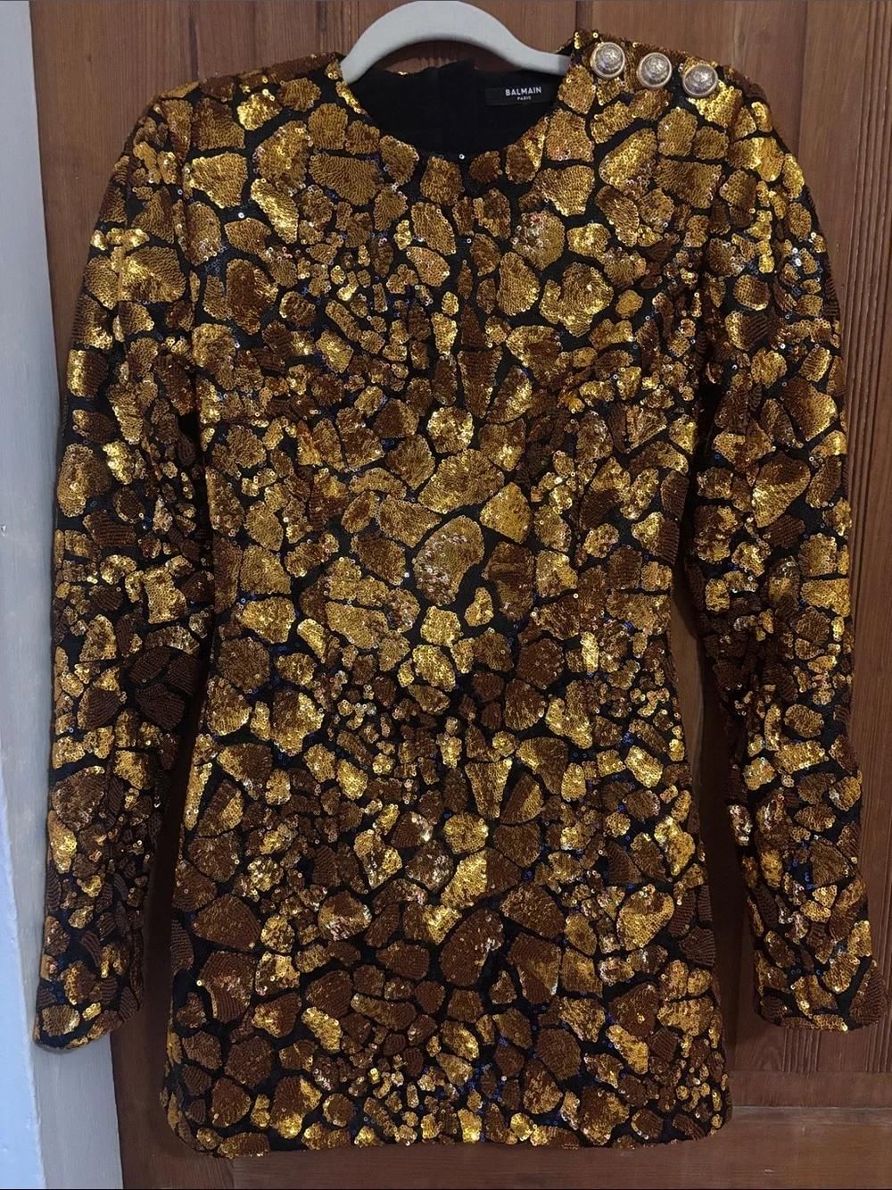 Balmain Black and Gold Sequin Mosaic Mini Dress - Picture 1 of 3